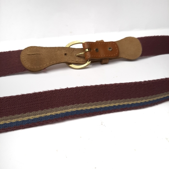 Striped Fabric Belt with Leather 34"+ - Picture 4 of 4